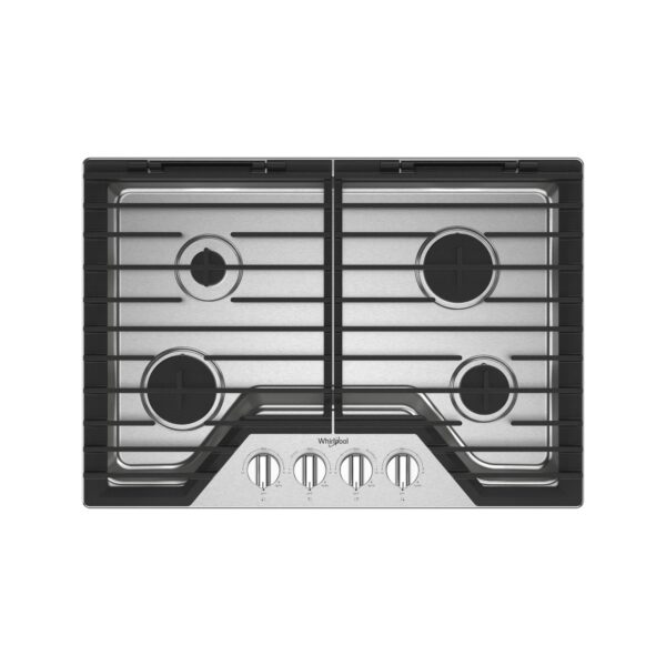 Whirlpool® 30-inch Gas Cooktop with EZ-2-Lift™ Hinged Cast-Iron Grates, Stainless Steel (WCGK5030PS)