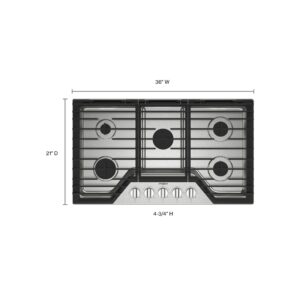Whirlpool® 36-inch Gas Cooktop with 5 Burners & EZ-2-Lift™ Hinged Cast-Iron Grates, Stainless Steel (WCGK5036PS) view 3