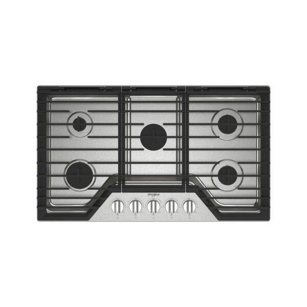 Whirlpool® 36-inch Gas Cooktop with 5 Burners & EZ-2-Lift™ Hinged Cast-Iron Grates, Stainless Steel (WCGK5036PS)