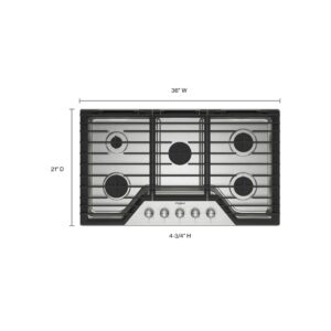 Whirlpool® 36-inch Gas Cooktop with 5 Burners, Dishwasher-Safe Metal Knobs & EZ-2-Lift™ Cast-Iron Grates, Stainless Steel (WCGK7036PS) view 3