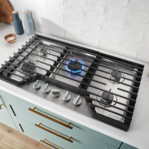 Whirlpool® 36-inch Gas Cooktop with 5 Burners, Dishwasher-Safe Metal Knobs & EZ-2-Lift™ Cast-Iron Grates, Stainless Steel (WCGK7036PS) view 6