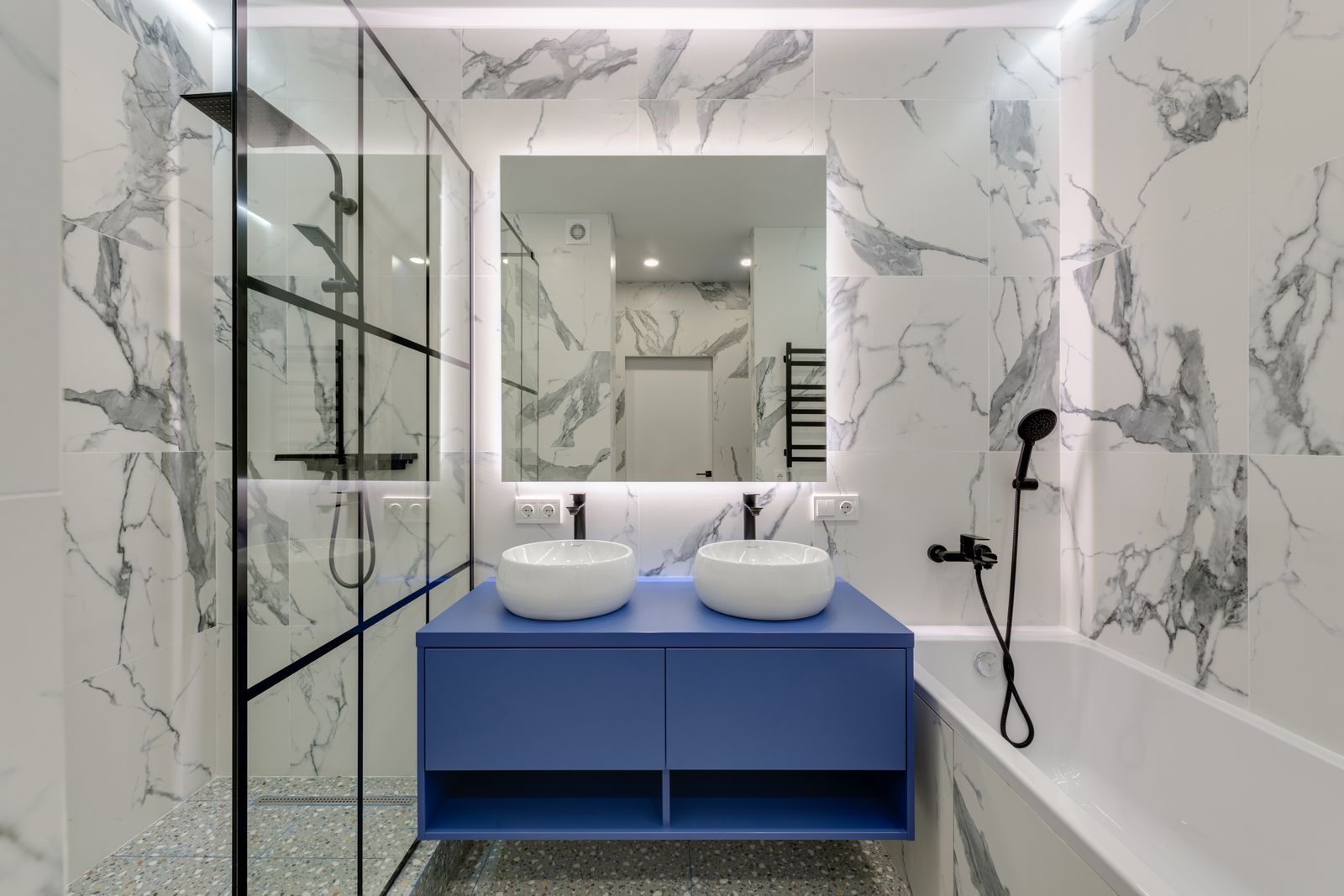 Modern marble bathroom with vanity