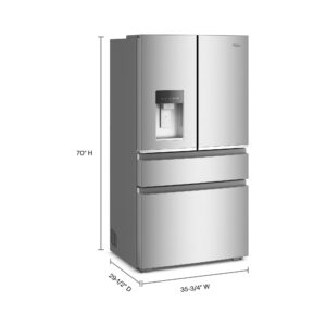 Whirlpool® 22 Cu. Ft. True Counter Depth 4 Door French Door Refrigerator with Dual Ice Makers and EasyFill Dispenser, 36 Inch view 2
