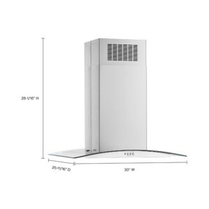 Whirlpool 30 Inch Curved Glass Island Mount Range Hood with 400 CFM Motor Class view 3