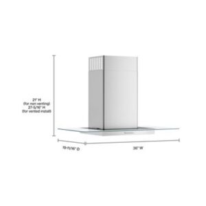 Whirlpool® 36 Inch Stainless Steel Flat Glass Wall Mount Range Hood with 400 CFM Motor Class view 8